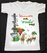 เสื้อยืดคอวีพร้อมสกรีนลายแหล่งท่องเที่ยว ลายราชบุรี